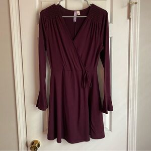 Alya Burgundy Wrap Dress Long Sleeve S
